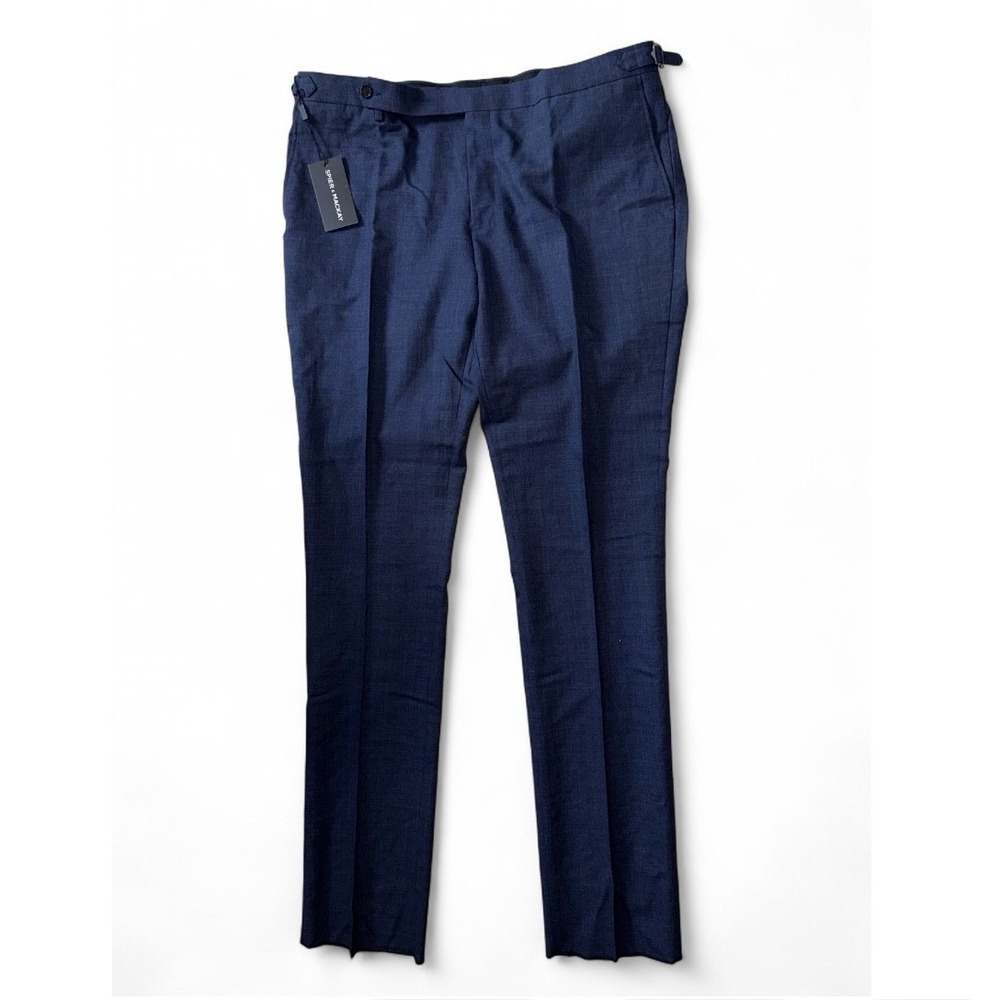 NWT Spier & Mackay Mens Wool Dress Pants Slim Trousers 38x37 Blue Unhemmed